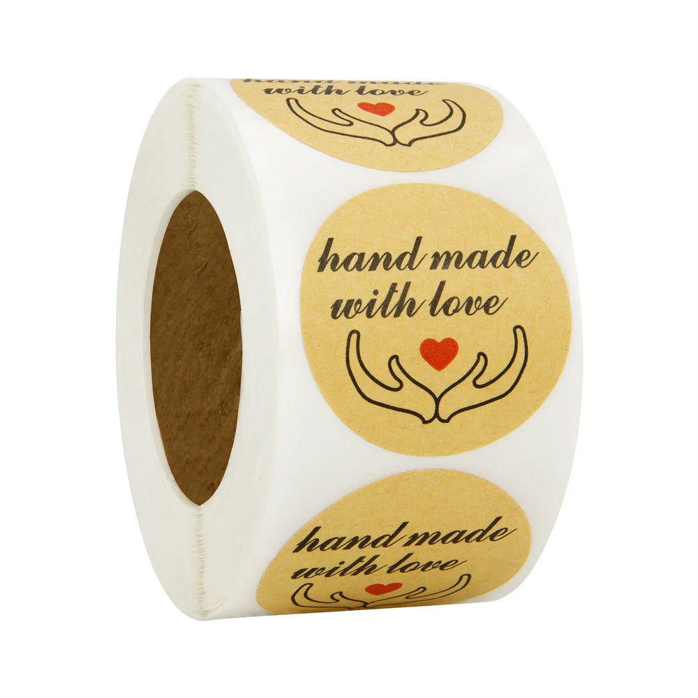 100-500pcs Handmade With Love Sticker Round Kraft Paper Adhesive Labels Baking Wedding Decoration Party Decoration Stickers (ONLINE ORDER ONLY)