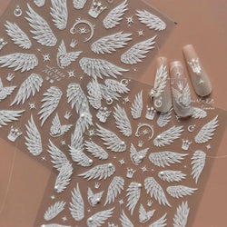 Charming White Shiny Pearl Rhinestone Wings Feathers Crown Moon Stars 3D Self Adhesive Nail Art Sticker Manicure Decal Wholesale (ONLINE ORDER ONLY)