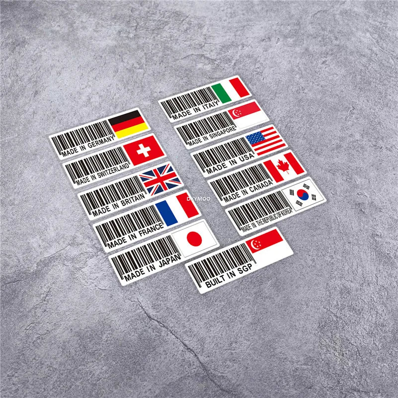 National Flag Bar Code Made in Germany Switzerland USA Italy Stickers Car Styling Vinyl Tape Motorcycle Decal Waterproof (ONLINE ORDER ONLY)