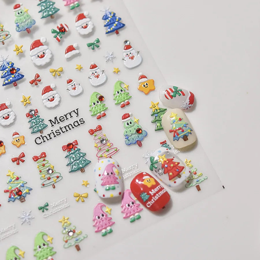 Black White Christmas Tree Snowflake Bowknot Snowman Socks Star Santa Hat Deer Rhinestone Winter Nail Art Sticker Manicure Decal (Online Order Only)