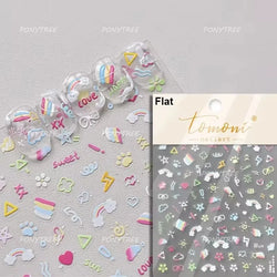 Cute Graffiti Cartoon Line Cherry Bear Cat Flower Bouquet Fish Boys Girls Strawberry Reliefs Nail Art Stickers Manicure Decals (ONLINE ORDER ONLY)