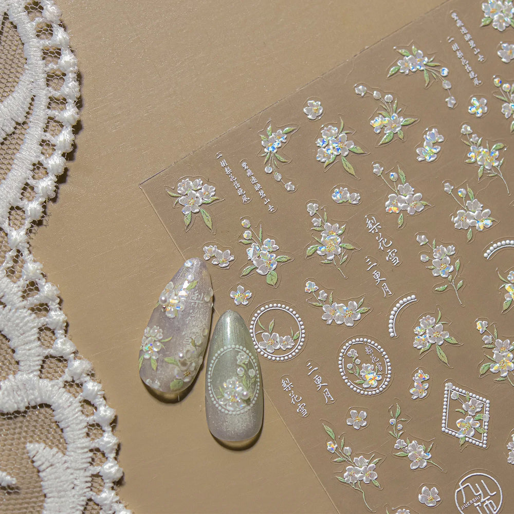 Antique Pear Blossom Peach Blossom Flower Swallow Pattern Adhesive Nail Art Stickers Spring Vibrant and Lively Manicure Decals (ONLINE ORDER ONLY)