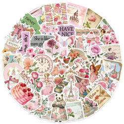 50PCS Retro Pink Collage Doodles Sticker Waterproof Graffiti Sticker Art Picture Luggage Home Scrapbook Cartoon Laptop (ONLINE ORDER ONLY)