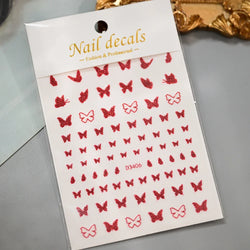 1Pc Red Pink White Heart Bow Nail Art Stickers with Glitter Sequins 5D Self Adhesive Nail Decorations Slider Decals DIY Manicure (ONLINE ORDER ONLY)