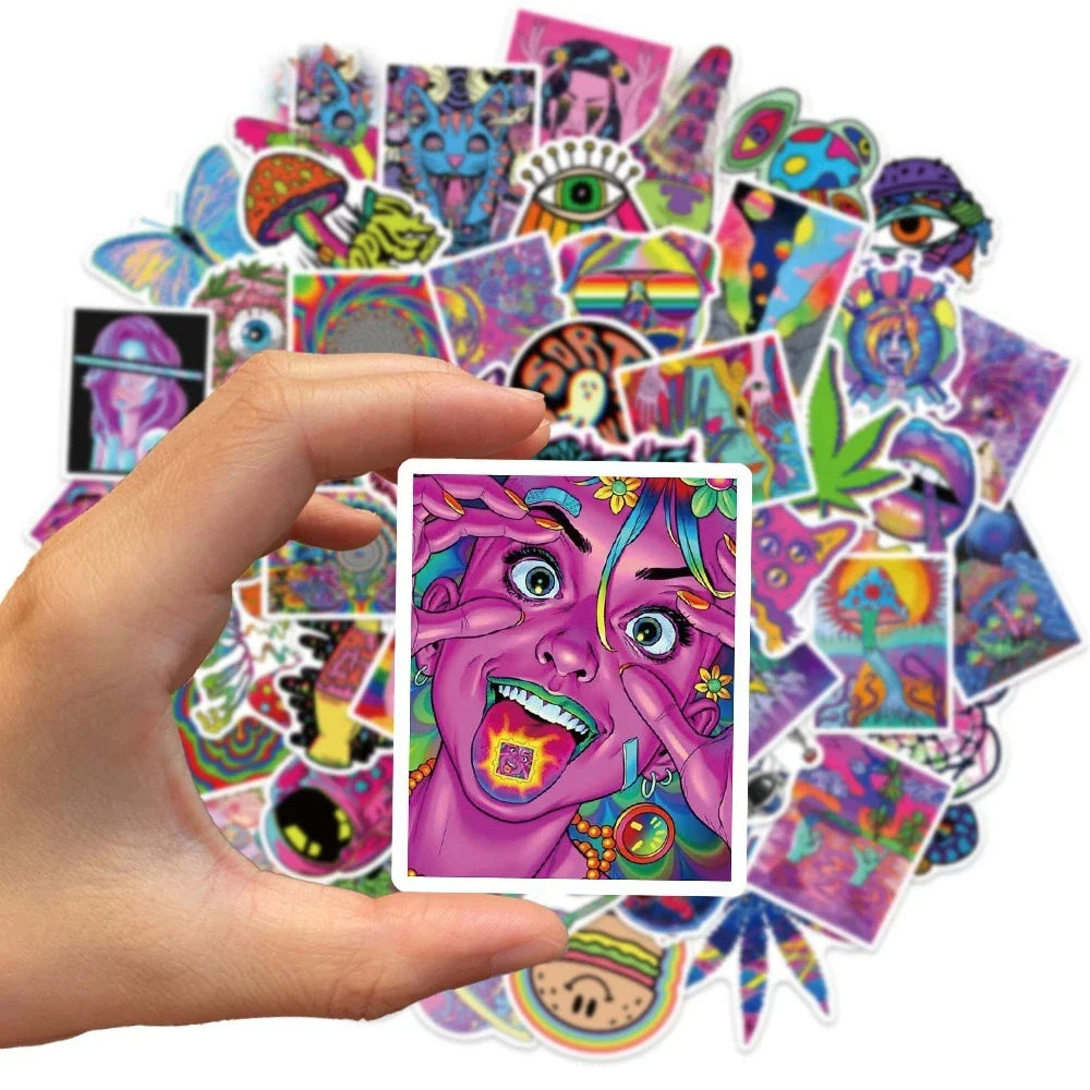 10/30/50PCS Art Psychedelic Graffiti Stickers Aesthetic Cartoon Kid Toys Decals Luggage Helmet Laptop Guitar Waterproof Sticker (ONLINE ORDER ONLY)