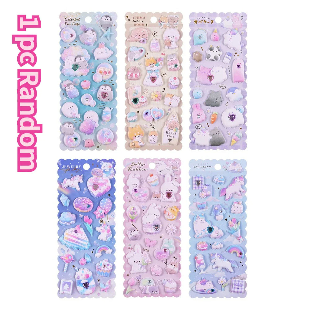 1 pc Random Kawaii Cartoon Animals Crystal Decorative 3D Puffy Stickers Cute Stationery Diy Scrapbooking Sticker (Online Order Only)