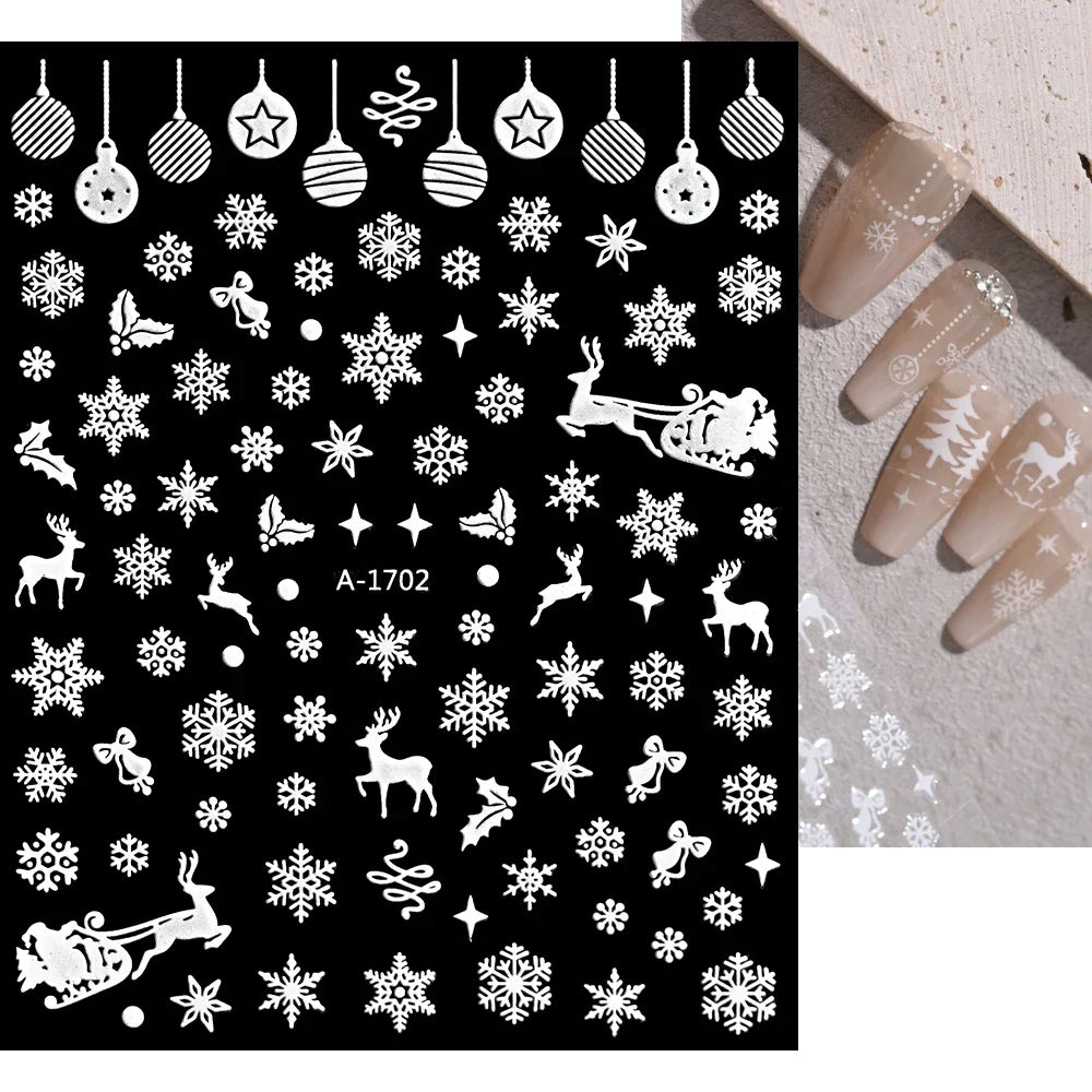 3D Gold Glitter Snowflake Nail Sticker Winter Reflective Elk Star Balloon Christmas Tree Foil Xmas New Year Decal Tips Decoratio (ONLINE ORDER ONLY)