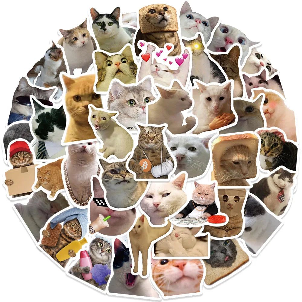 50PCS/Pack Cartoon Funny Cat Stickers DIY Account Stickers Personalized Graffiti Luggage Phone Cases Guitar Skateboards (Online Order Only)