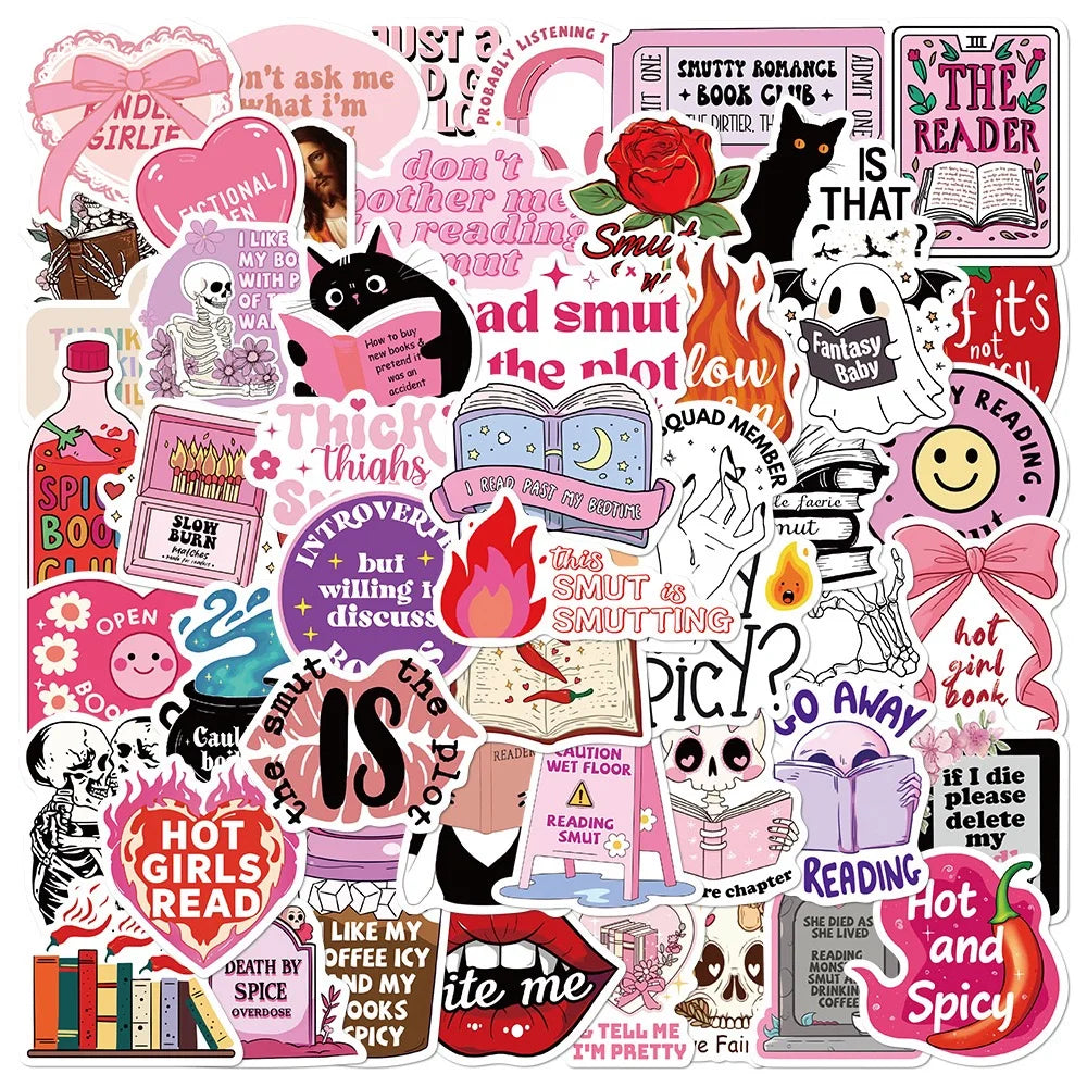 10/50pcs Pink Smutty Romance Bookish Kindle Stickers Aesthetic Spice Reader Girls Decals Toy DIY Ipad Phone Laptop Diary Sticker (Online Order Only)
