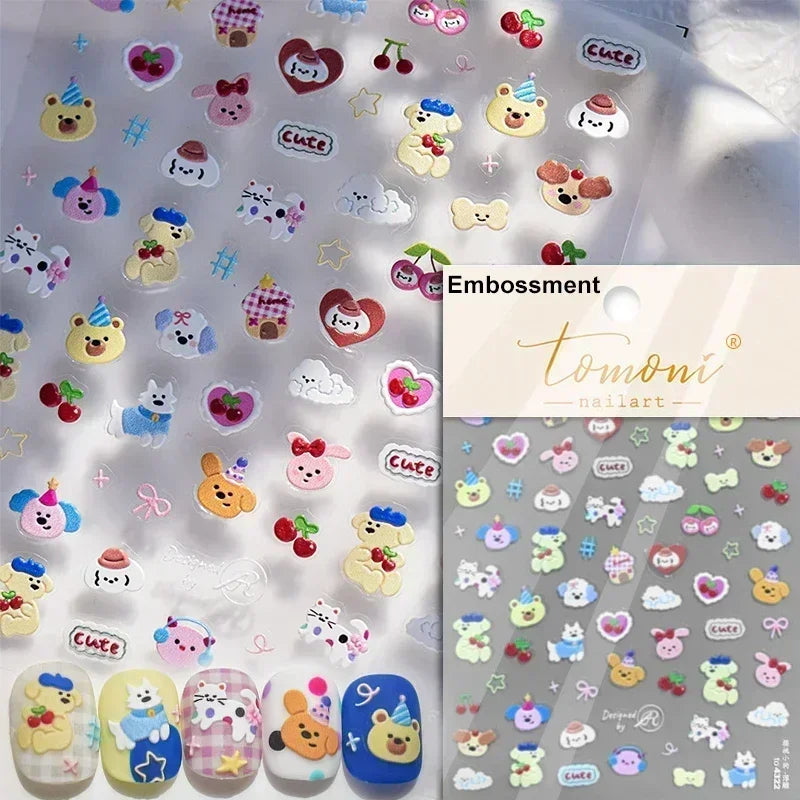 Cute Bowknot Dog Puppy Bear Strawberry Cake Fruit Juice Coffee Desserts Corgi Cherry Adhesive Nail Art Stickers Manicure Decals (ONLINE ORDER ONLY)
