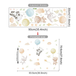 Cartoon Animal Wall Stickers: Rabbit Bear Balloon Decals for Kids Room Nursery (Online Order Only)