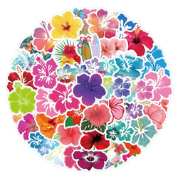 10/60pcs Vivid Hibiscus Flowers Cartoon Little Fresh Style Stickers Graffiti Decals for Laptop Guitar Suitcase Skateboard Kids (ONLINE ORDER ONLY)