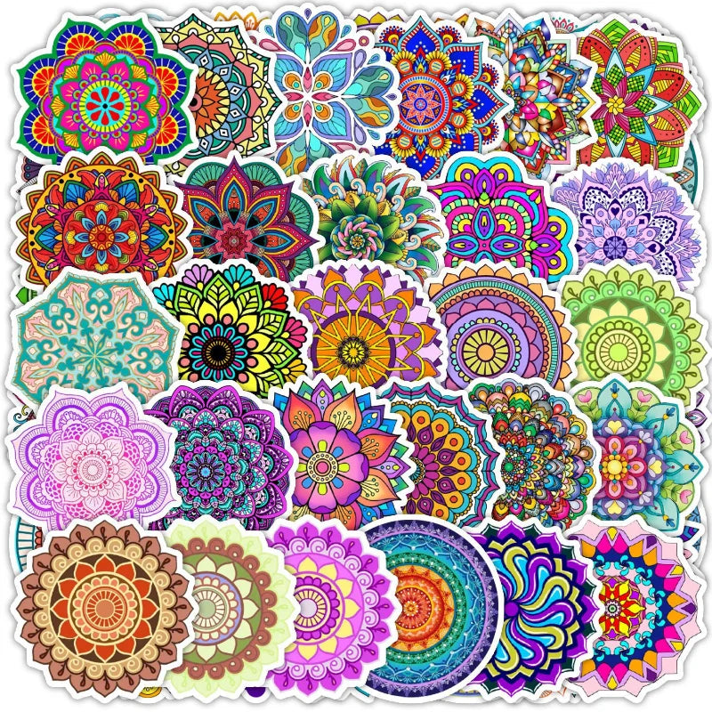 Datura Mandala Stickers 10/25/50pcs for Scrapbook, Suitcase, Water Bottle, Phone, Laptop, Guitar, Skateboard (ONLINE ORDER ONLY)