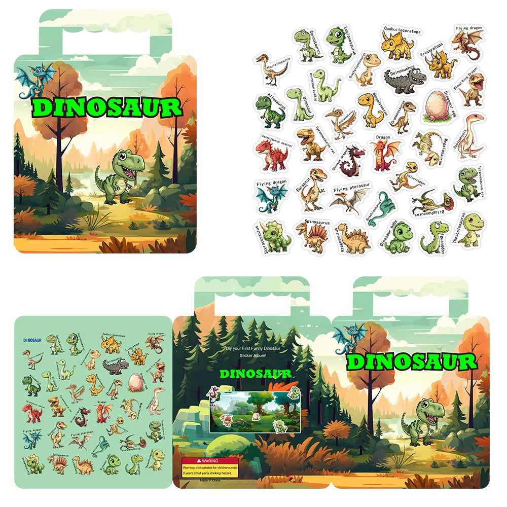 40PCS Reusable Dinosaur Sticker Book Educational Puzzle Toys for Kids (Online Order Only)
