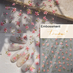 Antique Changle Flower Chrysanthemum Jade Pendant Feathers Green Leaf Adhesive Nail Art Stickers Flat Embossment Manicure Decals (Online Order Only)