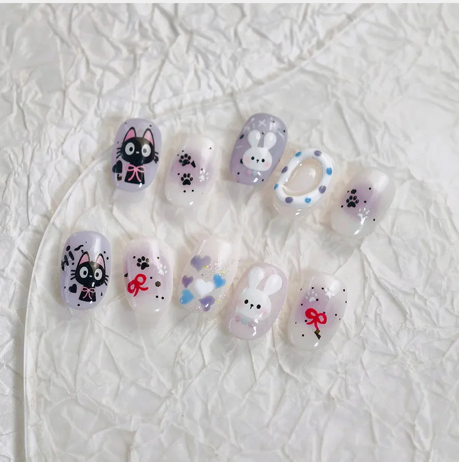 Black Cat Kitten Rabbit Cat's Paw Bowknot Tie Bunny Animals Love Heart Jelly Adhesive Nail Art Stickers Manicure Decal Wholesale (ONLINE ORDER ONLY)