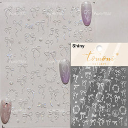 Pink Blue Purple Lovely Line Bowknot Lace Arc Curve Romantic Delicate Cording Embossed Adhesive Nail Art Sticker Manicure Decal (ONLINE ORDER ONLY)