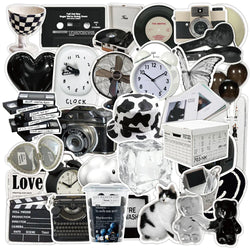 10/30/50pcs Ins Style Black White Simple Cute Stickers Aesthetic Graffiti Decoration Laptop Scrapbook Phone DIY Wall Sticker Toy (Online Order Only)
