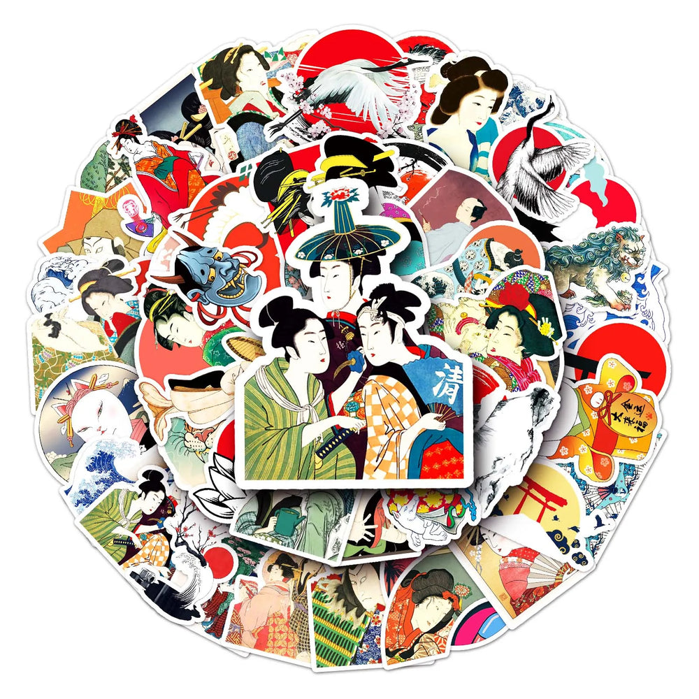50Pcs Ancient Cartoon Waterproof Vinyl Stickers for Skateboard Snowboard Retro Decals (Online Order Only)