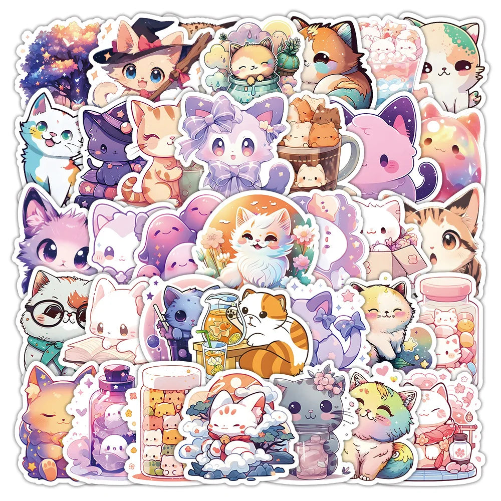 Kawaii Cat Stickers 10/30/50PCS Cute Cartoon Animal Decals for Laptop Phone Guitar Car Bike Skateboard (Online Order Only)