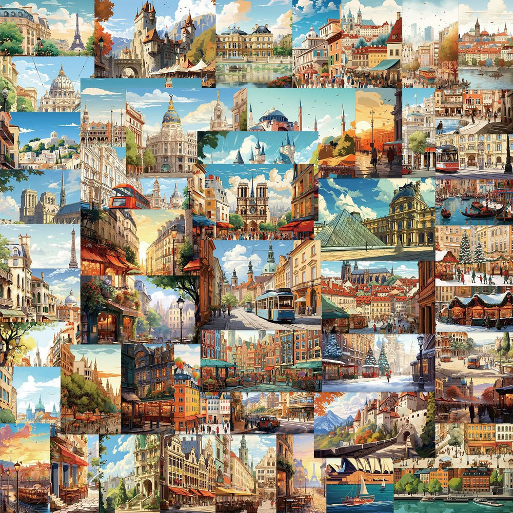 10/50PCS Vintage European Famous Building Stickers Travel Landmark Decal Scrapbook Notebook Luggage Bike Phone Car Sticker Toy (ONLINE ORDER ONLY)