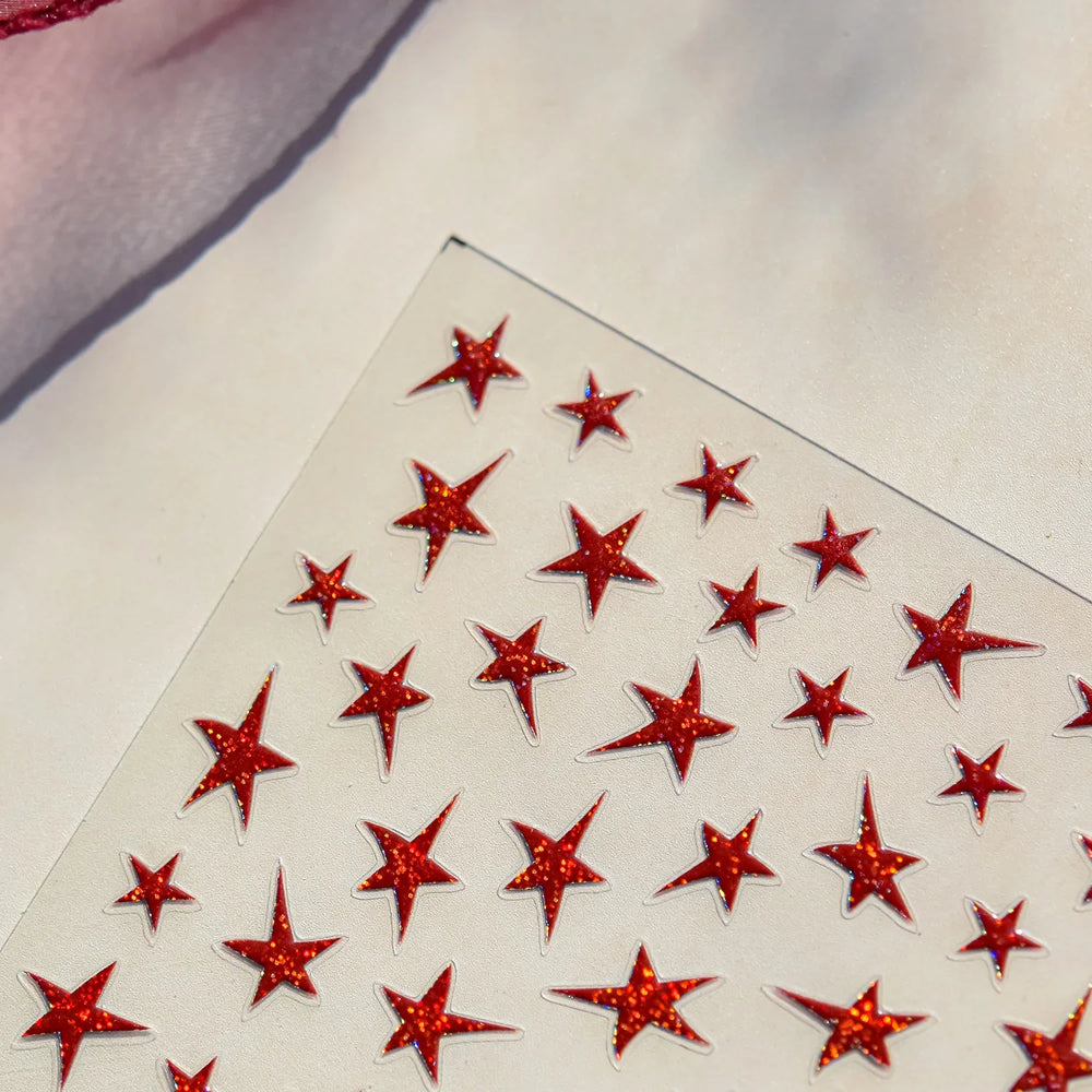 Irregular Stars Red Silver Five-pointed Star Meteor Shiny 5D Self Adhesive Nail Art Stickers Romantic Rhinestone Manicure Decals (ONLINE ORDER ONLY)