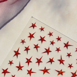 Irregular Stars Red Silver Five-pointed Star Meteor Shiny 5D Self Adhesive Nail Art Stickers Romantic Rhinestone Manicure Decals (ONLINE ORDER ONLY)
