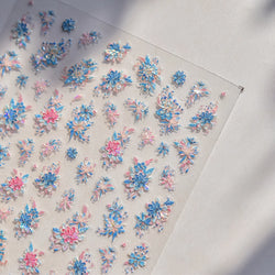 Delicate Shiny Pink Flower Blue Hairpin with Flower Decoration Self Adhesive Nail Art Stickers Pearl Rhinestone Manicure Decals (Online Order Only)