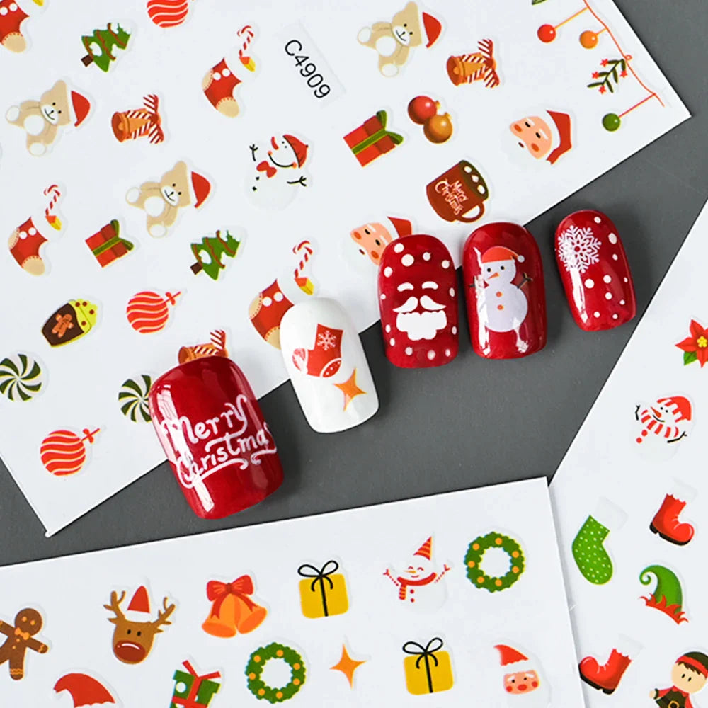 Christmas Greenery Nail Stickers Xmas Holly Animal Penguin Candy Winter Sliders Decor 2024 Holiday Decals Manicure Tips Foils *& (ONLINE ORDER ONLY)