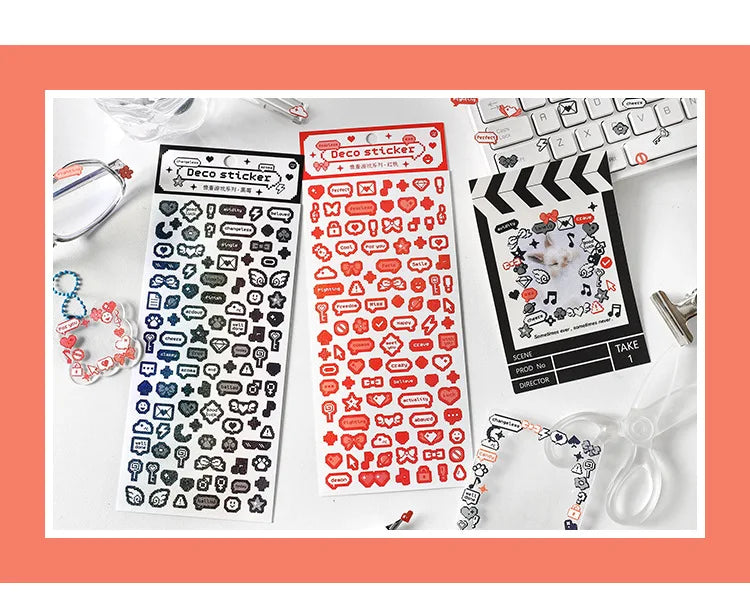 Korea Ins Cute Pixel Dialog Series Decorative Sticker Hand Account Idol Card DIY Material Sticker Personalized Kawaii Stationery (ONLINE ORDER ONLY)
