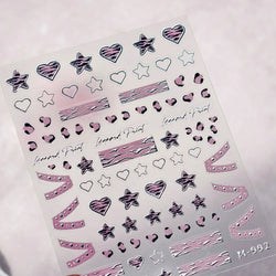 Punk Pink Leopard Print Love Heart Stars Bowknot Cool Girl 5D Self Adhesive Nail Art Stickers Ribbon Manicure Decals Wholesale (ONLINE ORDER ONLY)