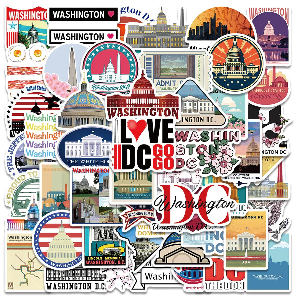 50PCS Washington DC Aesthetic Travel Stickers for Kids Car Bottle Laptop Motorcycle Fridge Decals (ONLINE ORDER ONLY)