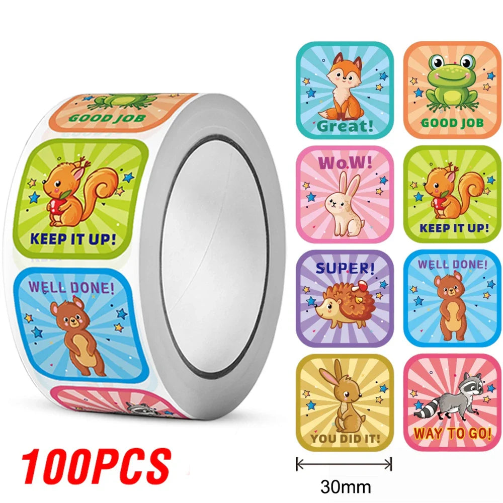 50-300pcs Reward Stickers Cartoon Animal Sealed Packaging Decoration Label Stickers School Teacher Kids Stationery Sticker (ONLINE ORDER ONLY)