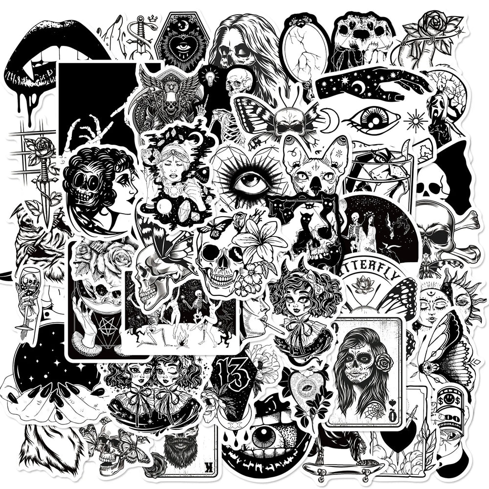 50pcs Gothic Skull Stickers for Teens, Cool Punk Horror Stickers for Laptop and Luggage (Online Order Only)