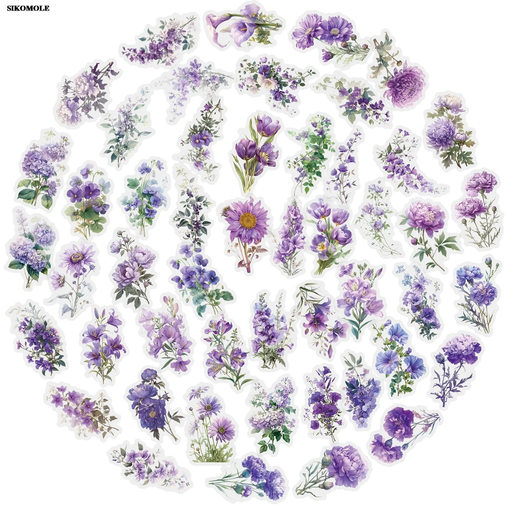 50PCS Purple Flower Graffiti Stickers for Notebooks, Laptops, Skateboards (Online Order Only)