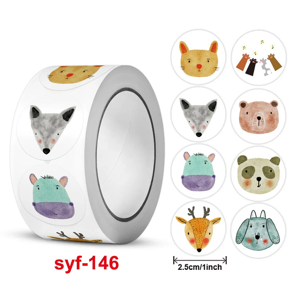 100-500 Pcs 1inch Animal Panda Cat Dog Fox Stickers Roll for Envelope Praise Reward Label Stationery Seal Lable Child Toy Gift (ONLINE ORDER ONLY)