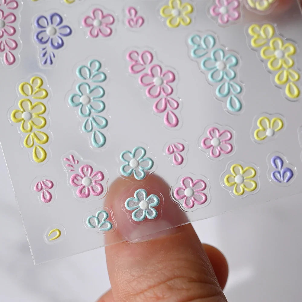 Painting Purple Flower Nail Sticker Daisy Wildflowers Butterfly Gradient Design Decal Geometry Line Charm Foils Manicure Sliders (ONLINE ORDER ONLY)