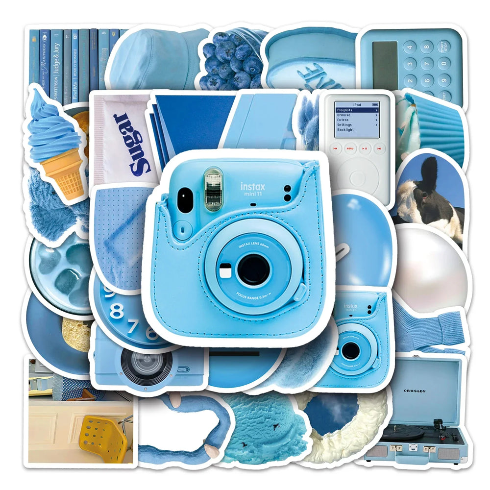 50Pcs Blue Cartoon Waterproof Vinyl Stickers for Skateboard Snowboard (Online Order Only)