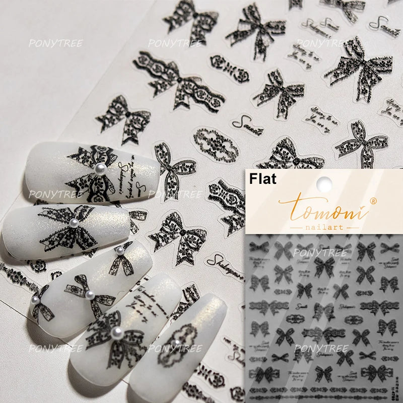 Retro Lace Gird Bowknot Love Heart Flower Leaves Fabric Art Photo Frame Embossed Self Adhesive Nail Art Stickers Manicure Decals (ONLINE ORDER ONLY)