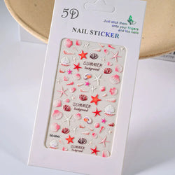 Summer Sea Shell 5D Nail Art Sticker Tropical Beach Coconut Slippers Decals Embossed  Conch Starfish Ocean Theme Nail Art Decor* (ONLINE ORDER ONLY)