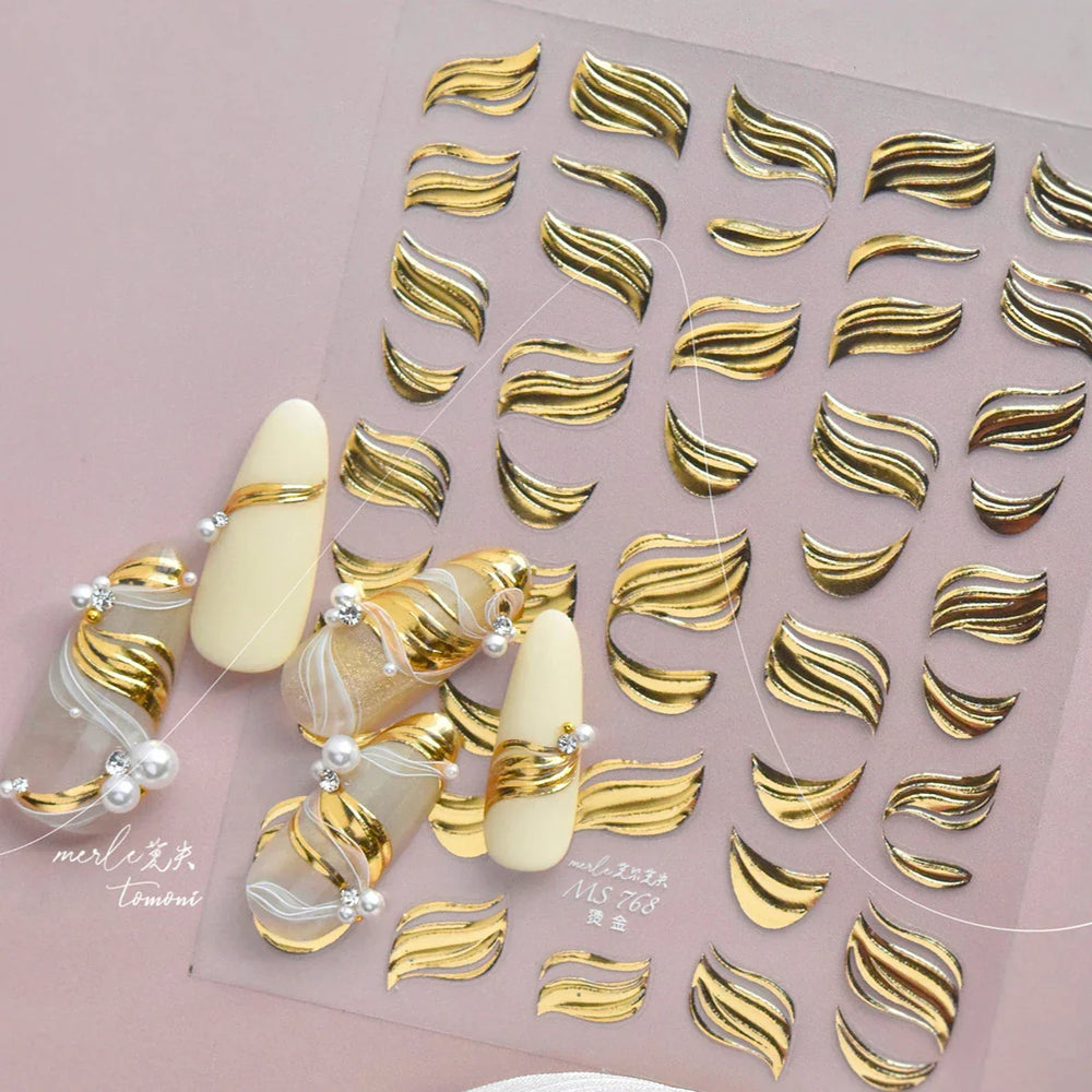 Golden Ink Brush Hot Stamping Irregular Lines Texture Sensation Moon Advanced Feeling Adhesive Nail Art Sticker Manicure Decals (Online Order Only)