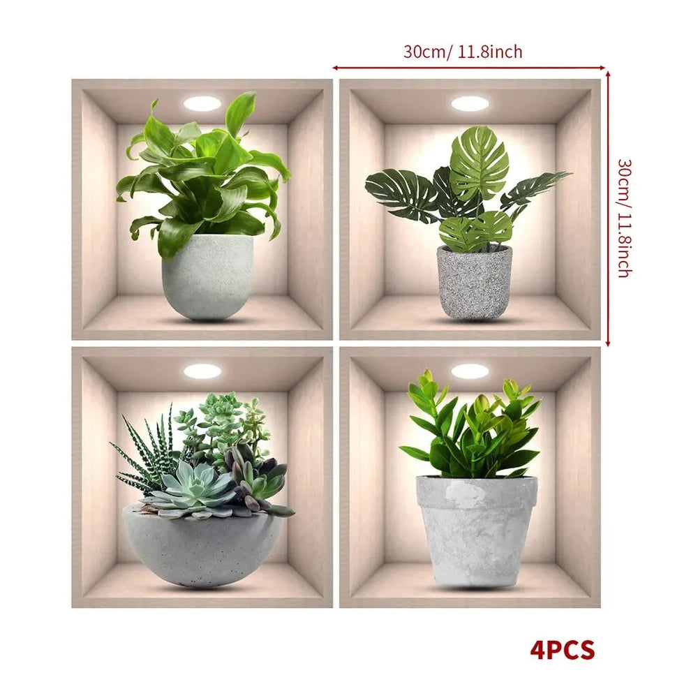 Floral Green Flower Pot Self-adhesive Wall Stickers Removable Home Decor (Online Order Only)