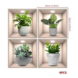 Floral Green Flower Pot Self-adhesive Wall Stickers Removable Home Decor (Online Order Only)