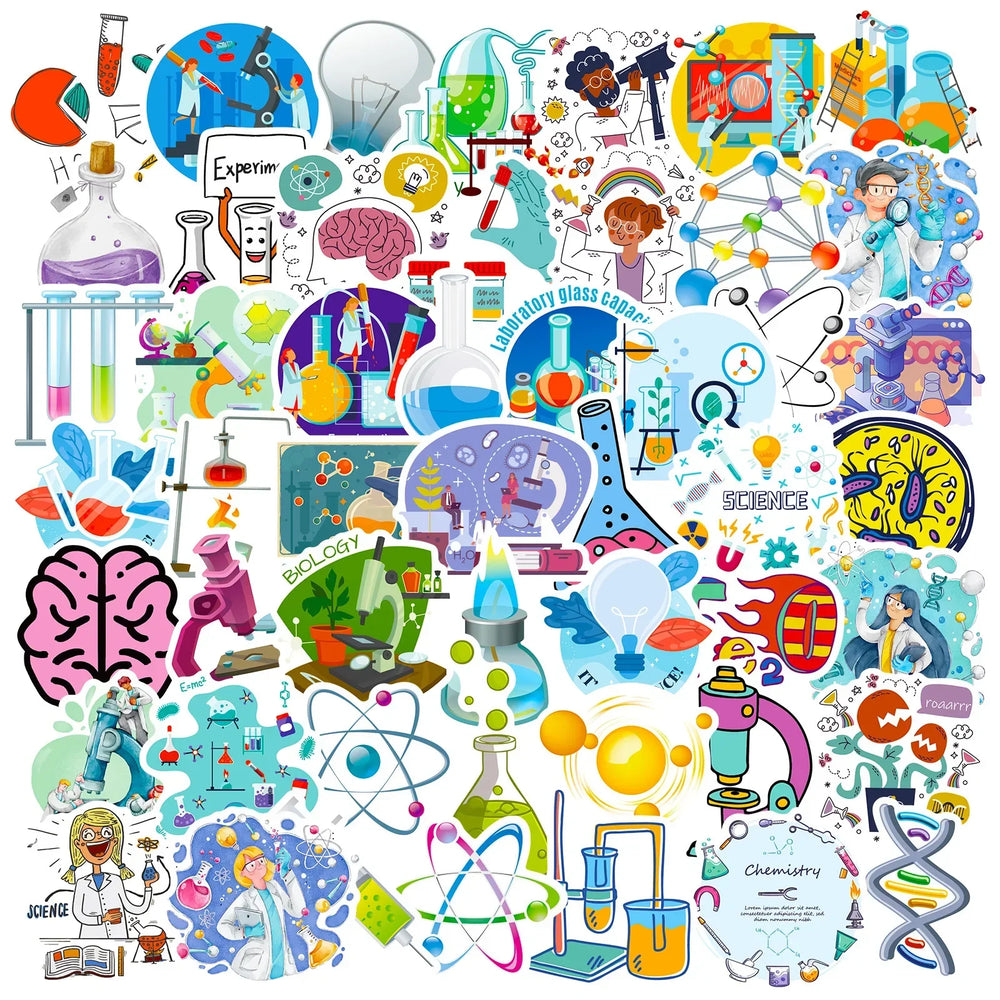 Cartoon Laboratory Stickers for DIY Scrapbook, Water Bottle, Phone, Laptop, Guitar Decal (10/25/50pcs) (Online Order Only)