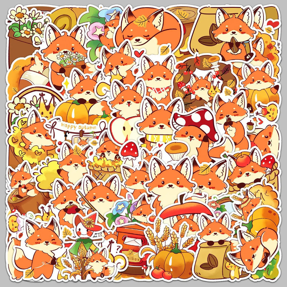 50pcs Cute Fox Fall Series Stickers for Helmet, Desktop, Wall Decoration, DIY (Online Order Only)