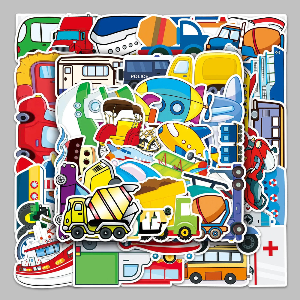 50pcs Cartoon Vehicle Graffiti Stickers for Helmet, Wall, DIY Decoration (Online Order Only)