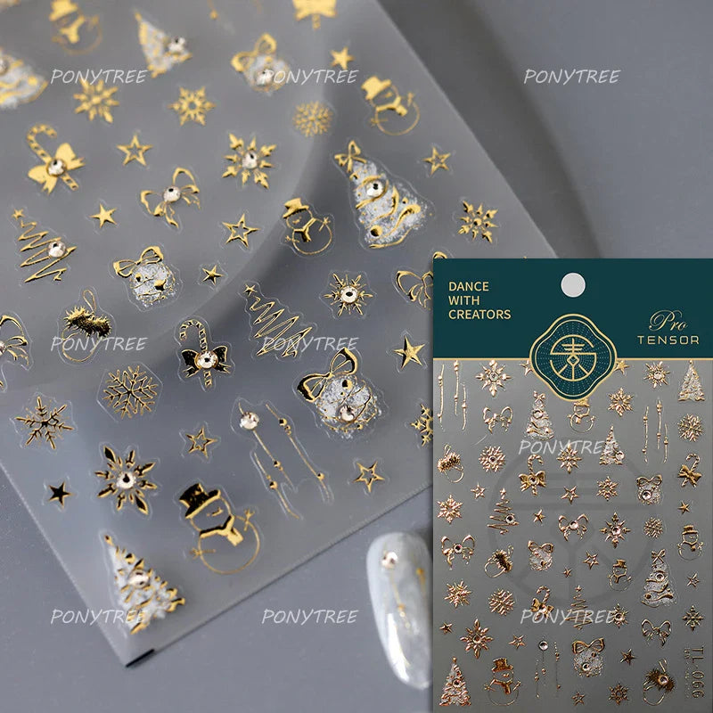 Hot Stamping Christmas Tree Bell Bowknot Cane Snowman Star Adhesive Nail Art Stickers Snowflake Glitter Powder Manicure Decals (ONLINE ORDER ONLY)