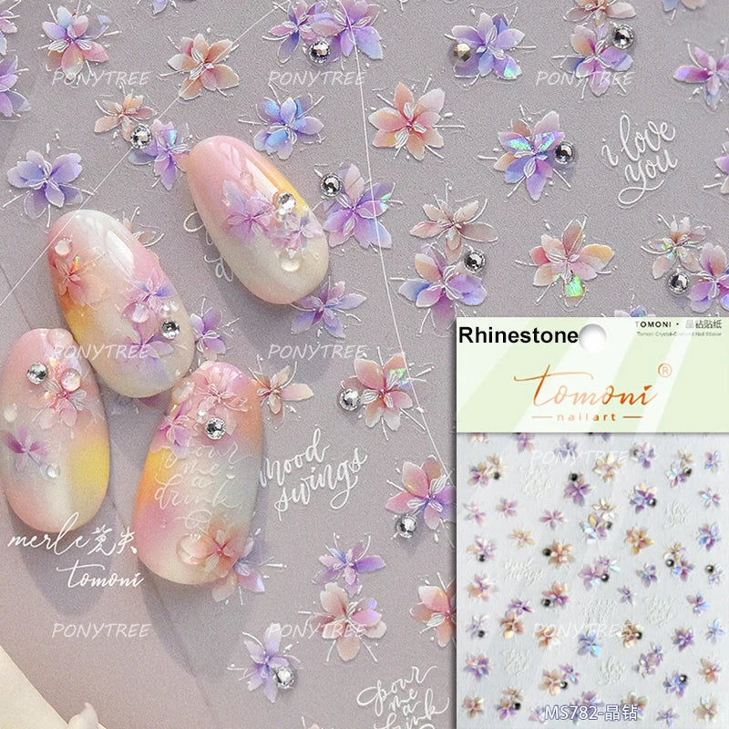 Charm Pink Yellow Flower Petal Stamen Stamen Peony Self Adhesive Nail Art Decorations Stickers Shiny Rhinestone Manicure Decals (ONLINE ORDER ONLY)