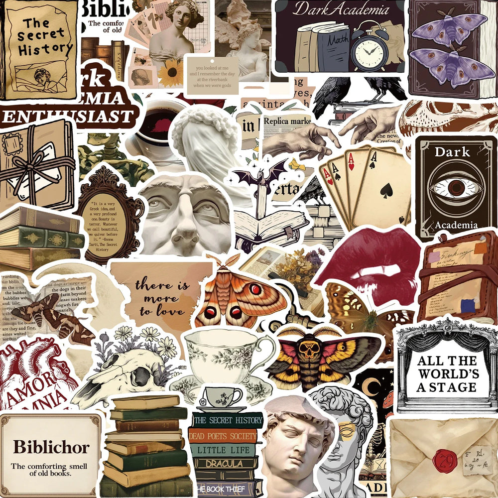 50PCS Cool Aesthetic Dark Academia Stickers Waterproof Cartoon Art Decals Phone Laptop Luggage Skateboard Sticker (ONLINE ORDER ONLY)