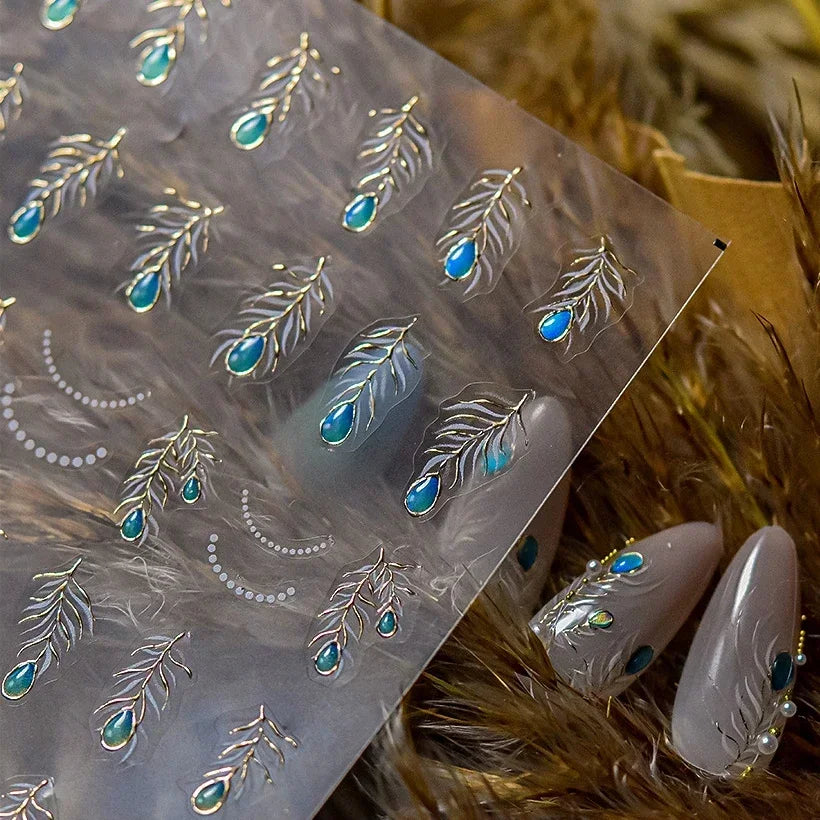 Charming Blue Sparrow Feather Rhinestone Wings Peacock Sparrow Dreamy Jelly Stars Self Adhesive Nail Art Stickers Manicure Decal (ONLINE ORDER ONLY)